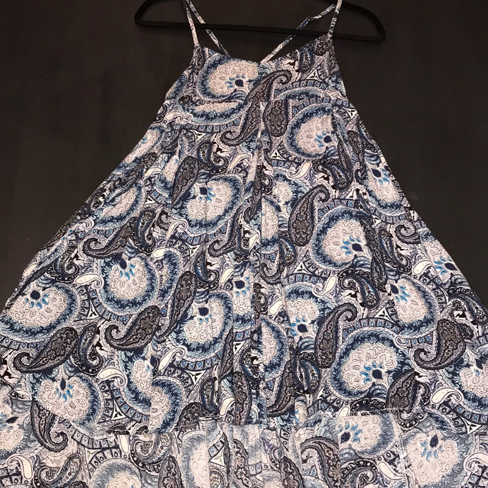 Shades of blue paisley print spaghetti strap dress